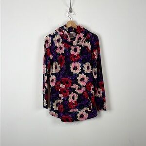 LulaRoe Women M Long Sleeve Floral Hoodie Top Stretch Purple and Pink Casual Top